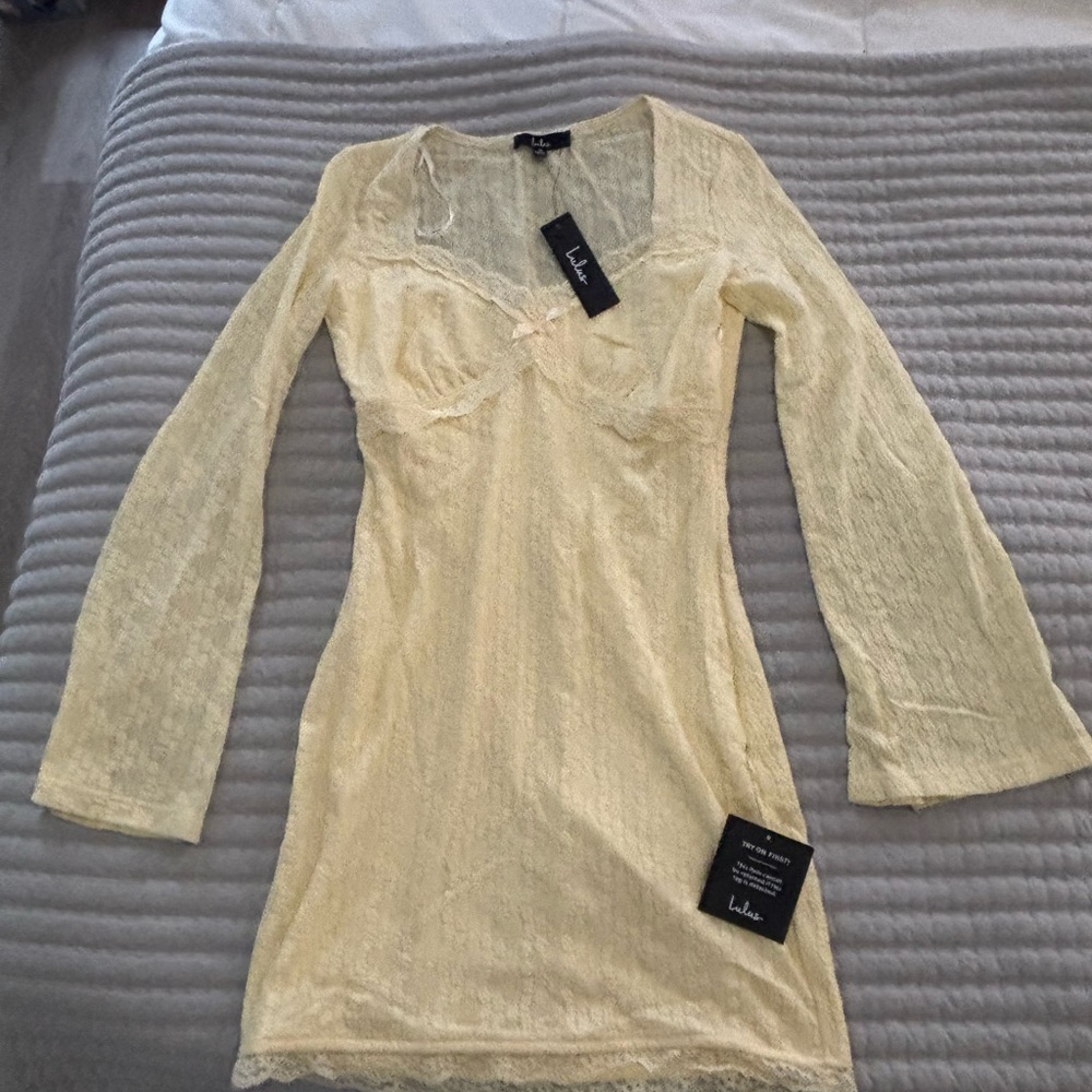 Lulu's Soft Yellow Long Sleeve Dress